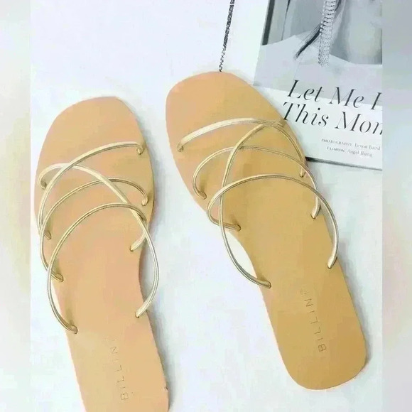 NEW BILLINI WINOLA SLIDES GOLD METALLIC SIZE 5 - Picture 1 of 3